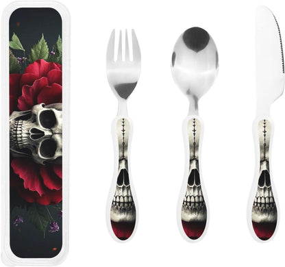 3-Piece Kids Silverware Set With Storage Case, Stainless Steel Reusable Children Safe Knife Spoon Fork Set Dreamy Jellyfish Print Children Flatware Set For Kids Lunch Box