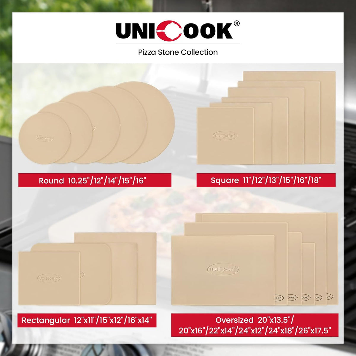 Unicook Pizza Stone for Oven Grill, 12" x 11" Rectangular Cordierite Stone