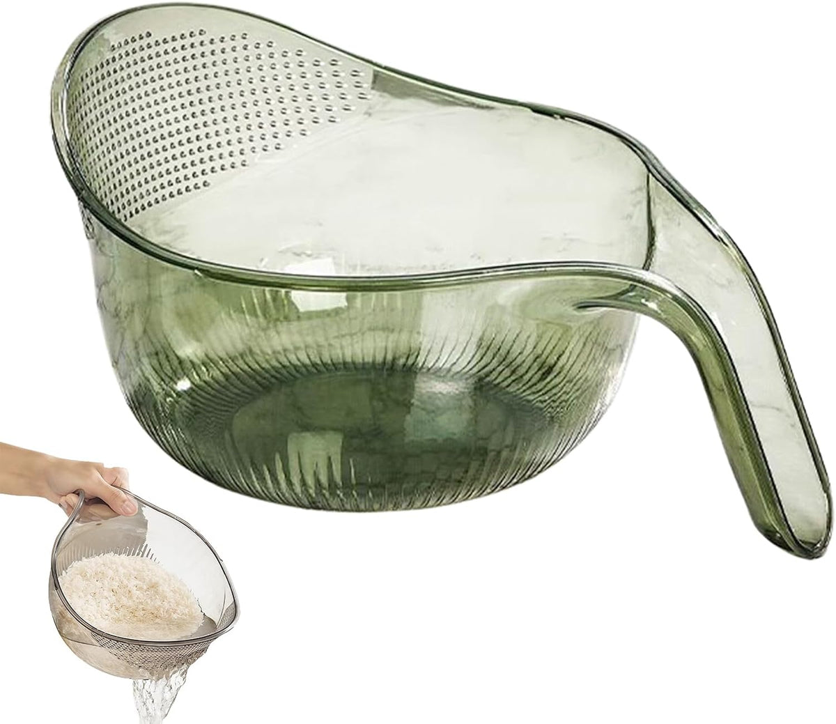 2027 New Aesthetic Multifunctional Rice Strainer with Handle (Gray+Green)