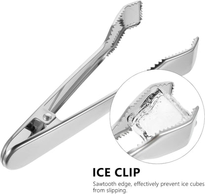 Stainless Steel Ice Clamp with Teeth, 304 Mirror Polished Spring-loaded Food Tong, Multifunctional Ice Clip for Bar and Kitchen Use