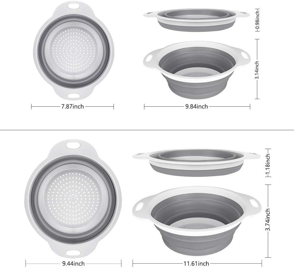 QiMH Collapsible Colander Strainer Set of 4-1 PC 6 Quart Expandable 2 PC 4 Quart(1 gal) and 1 PC 2 Quart(0.5 gal) - BPA Free & Dishwasher-safe Silicone Kitchen Foldable Strainer for Pasta, Veggies