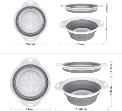 QiMH Collapsible Colander Strainer Set of 4-1 PC 6 Quart Expandable 2 PC 4 Quart(1 gal) and 1 PC 2 Quart(0.5 gal) - BPA Free & Dishwasher-safe Silicone Kitchen Foldable Strainer for Pasta, Veggies