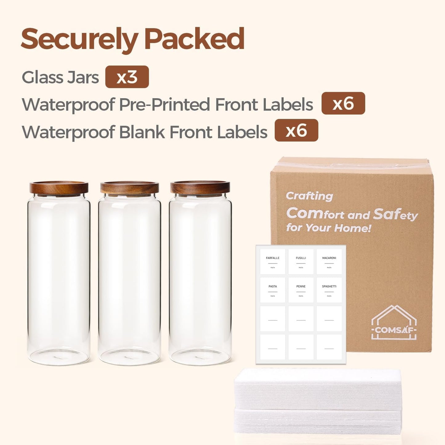 ComSaf 2Pcs (4.2Qt) Wide-Mouth Flour Sugar Storage Containers - Include Scoops & Labels, Easy to Scoop & Airtight, Large Glass Jar for Bakers to Store Bulk Flour, Rice, and Dry Goods in Kitchen Pantry