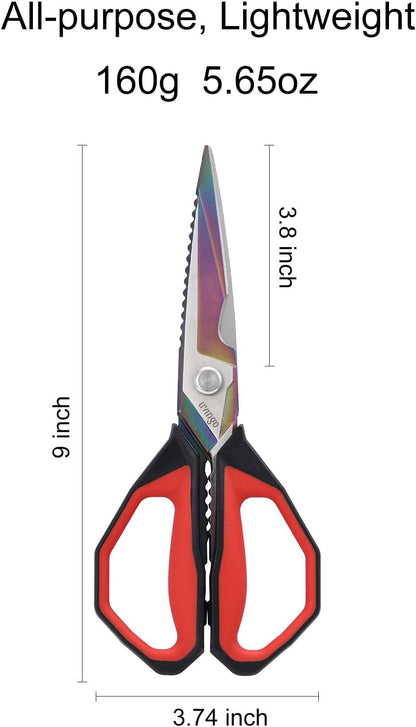 LIVINGO Heavy Duty Kitchen Shears - Titanium Coated Hot Forged Sharp Multipurpose Stainless Steel Utility Shears for Household Culinary Food Cutting Chicken Meat Cooking, Dishwasher Safe, 9.5 Inch