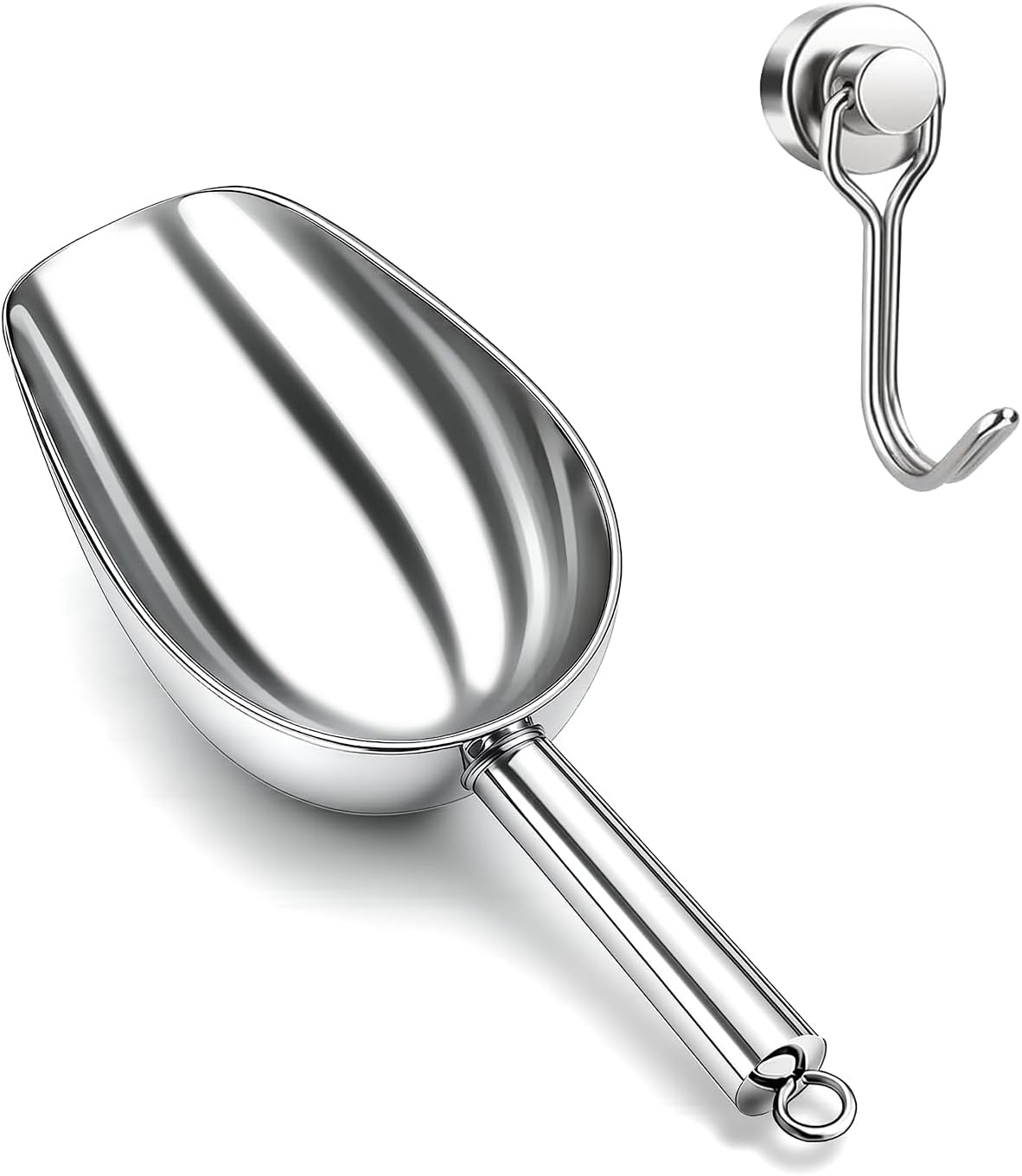 Wapodeai 6oz Stainless Steel Ice Scoop for Freezer with Magnetic Hook