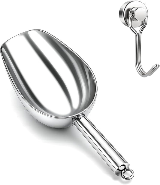 Wapodeai 6oz Stainless Steel Ice Scoop for Freezer with Magnetic Hook