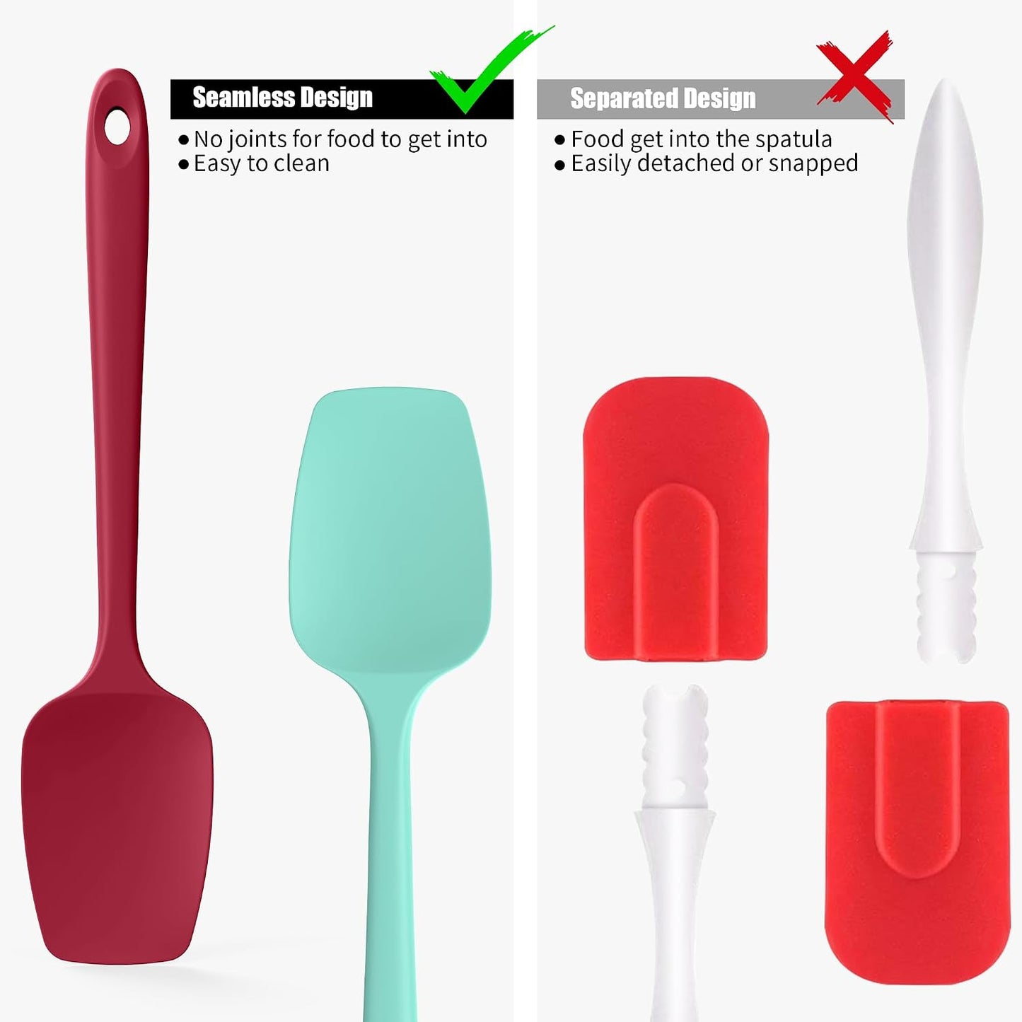 Heat Resistant Silicone Spoon Spatulas, Doosu 600°F High Temp Flexible Cooking Spoons Kitchen Spoonula Scratch-Proof for Mixing Stirring Scraping Serving Non-Stick Cookware (Set of 3, Multi-4)