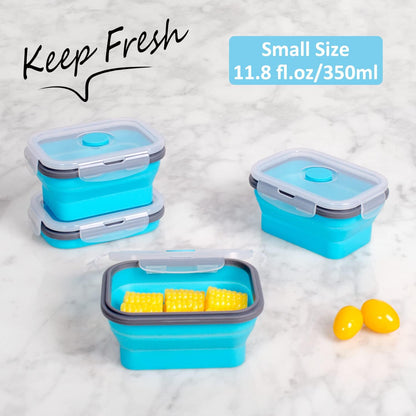 Collapsible Food Storage Containers with Lids, 4 Pack, 40 oz Silicone 1-Compartment Meal Prep Containers Reusable, Lunch Bento Boxes for Adults, Microwave Freezer Dishwasher Safe, BPA-Free, Black