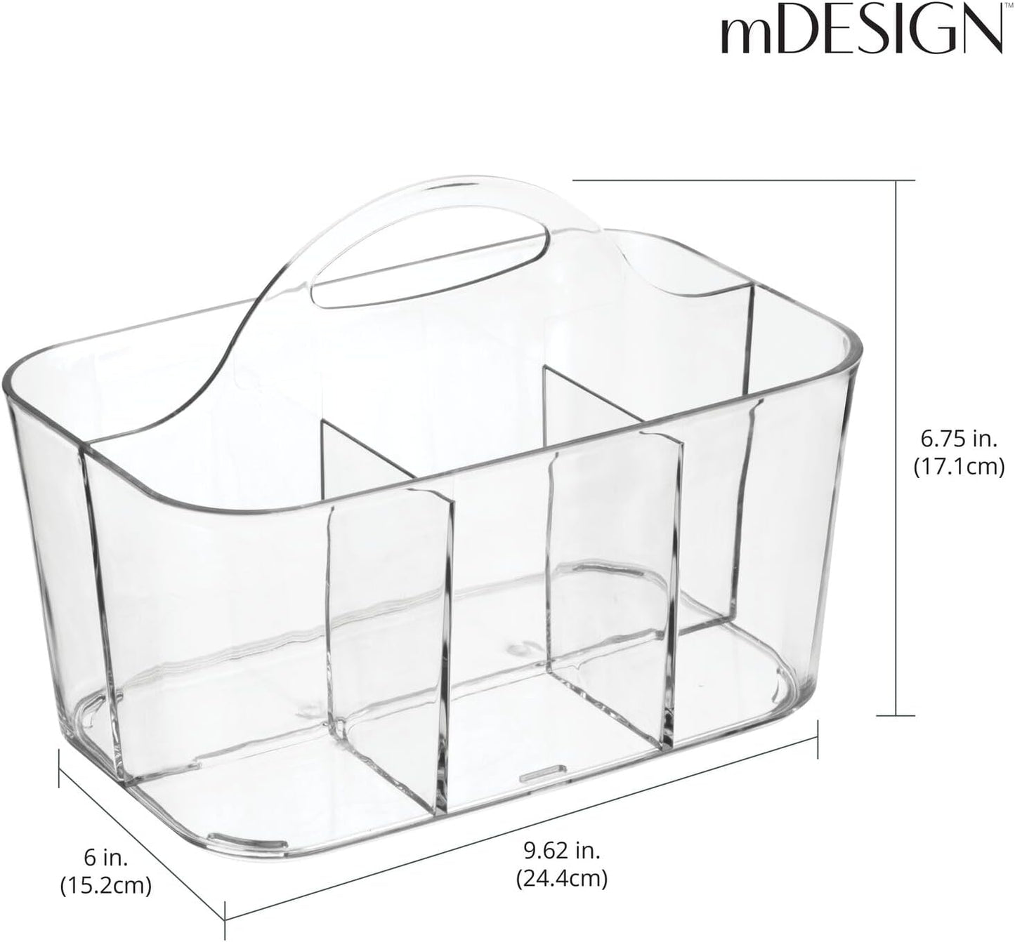 mDesign Plastic Cutlery Storage Organizer Caddy Bin Tote with Handle - Kitchen Cabinet Divided Pantry Basket for Forks, Knives, Spoons, Napkins, Indoor/Outdoor Use, Lumiere Collection, 2 Pack - Clear