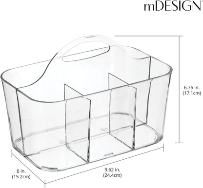 mDesign Plastic Cutlery Storage Organizer Caddy Bin Tote with Handle - Kitchen Cabinet Divided Pantry Basket for Forks, Knives, Spoons, Napkins, Indoor/Outdoor Use, Lumiere Collection, 2 Pack - Clear