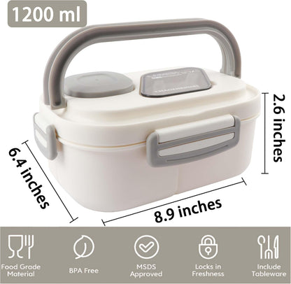 Adults Bento Lunch Box,Salad Container Large 43oz Salad Bowl, Bento-Style Tray for Toppings, 3oz Sauce Container for Dressings, and Built-In Reusable Fork (Green)