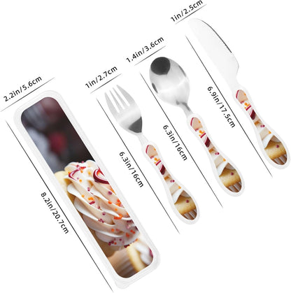 3-Piece Kids Silverware Set With Storage Case, Stainless Steel Reusable Children Safe Knife Spoon Fork Set Blue Active Girl Running Sunset Children Flatware Set For Kids Lunch Box - Colors B