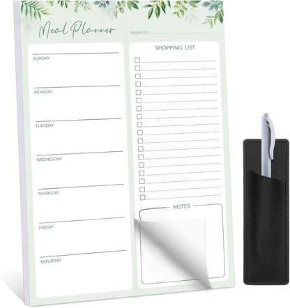 60 Sheet Meal Planner for Fridge, Magnetic Weekly Meal Planner & Grocery List with Tear-off Shopping List for Meal Prep, 7x10''-Flower Design