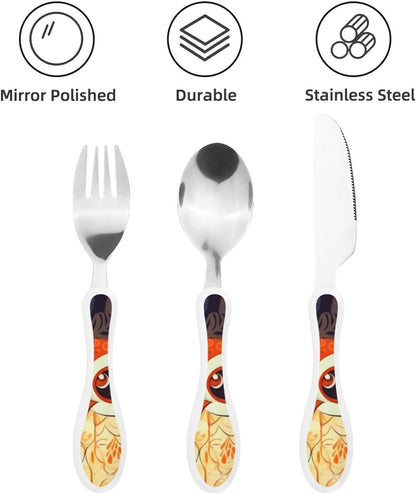 3-Piece Kids Silverware Set With Storage Case, Stainless Steel Reusable Children Safe Knife Spoon Fork Set Dolphin Children Flatware Set For Kids Lunch Box