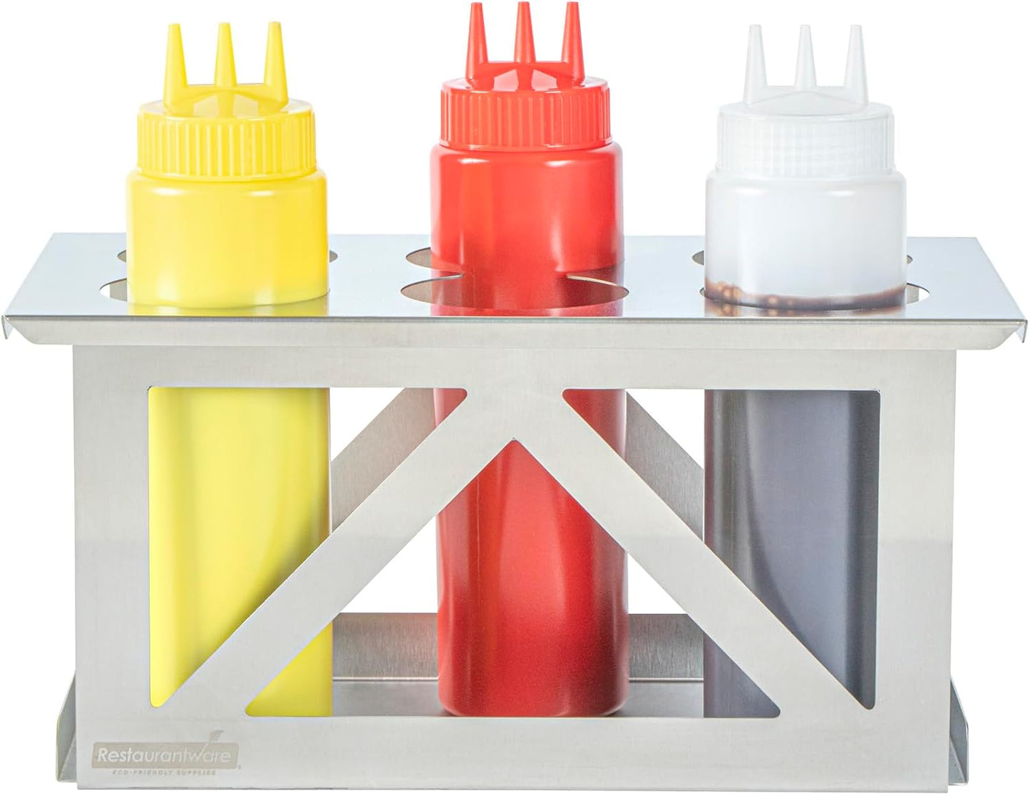 Restaurantware Stainless Steel Bottle Organizer - 1 Count - 6.299 x 7.087 x 0.394 Inches - Dishwasher-Friendly Condiment Holder - Kitchen Bottle Rack - Space-Saving Design - Silver