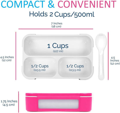 Small Snack Containers for Kids Toddlers - 3 Compartments (Set of 2) - Leak-Proof Reusable Boxes with Lids - BPA-Free Plastic Mini Bento Lunch Box - Holds 2 Cups Capacity (Pastel Blue+Teal Sparkle)