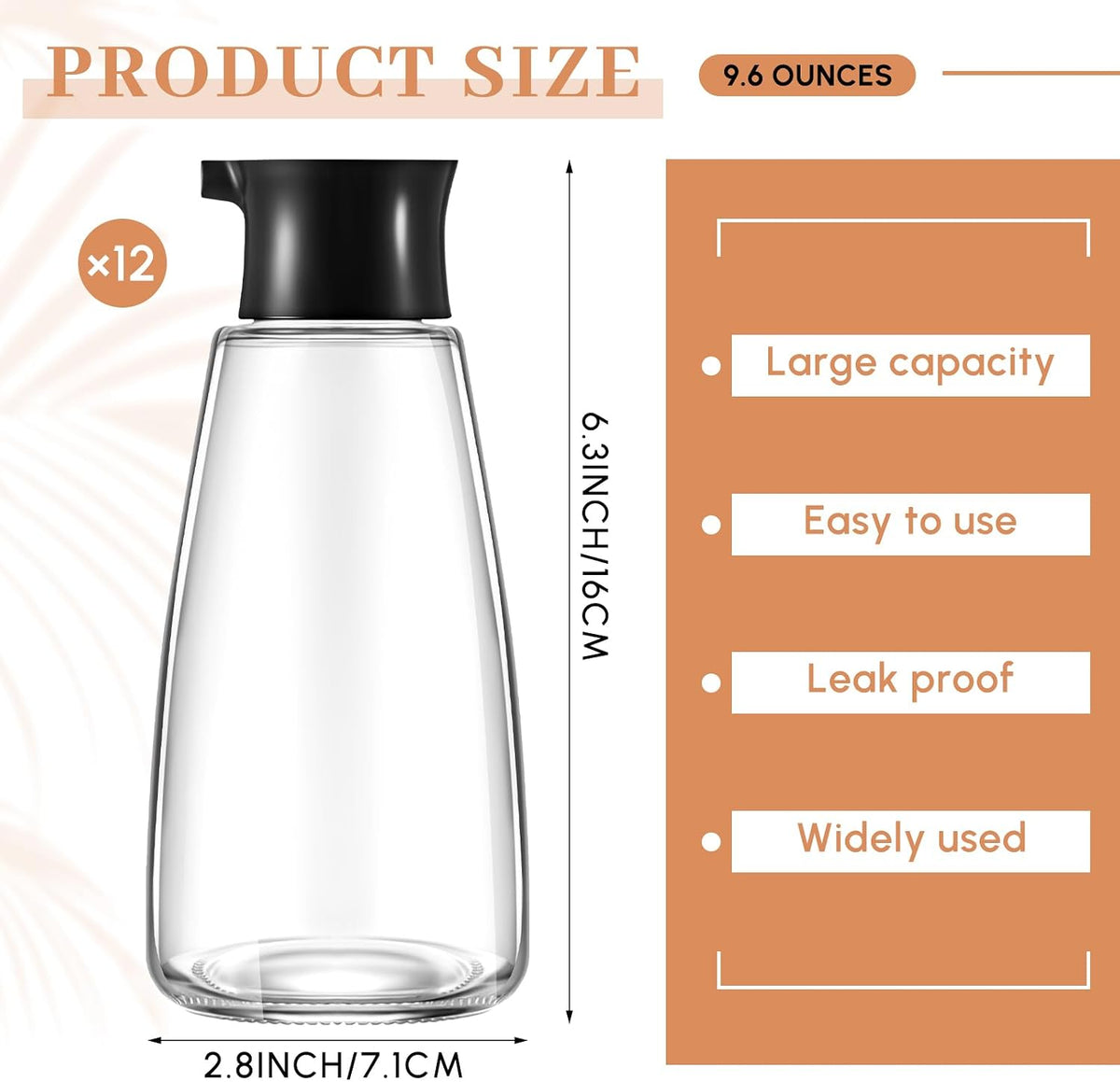 Glass Soy Sauce Dispenser Bottles, 9.6 oz Oil Cruet, Black