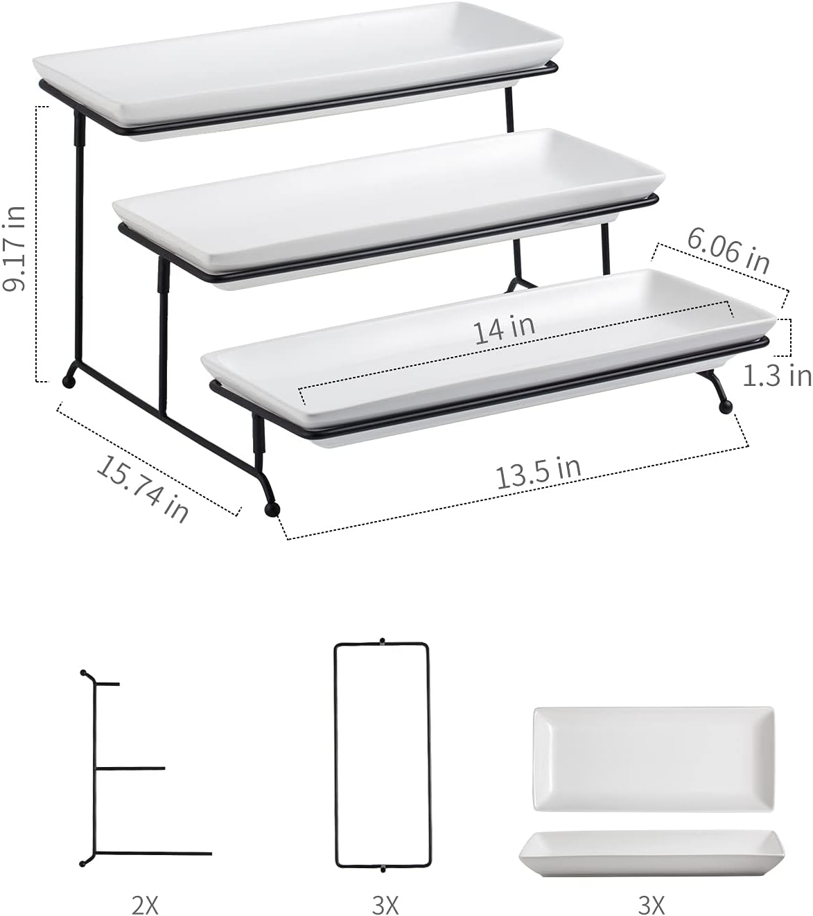 Gomakren 3 Tier Serving Trays Stand Porcelain Serving Platters 12 Inch White Serving Plates Dinner Platters for Appetizer Snack Fruit Cup Cake Tray Display Mothers Day Serving Dishes for Entertaining