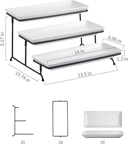 Gomakren 3 Tier Serving Trays Stand Porcelain Serving Platters 12 Inch White Serving Plates Dinner Platters for Appetizer Snack Fruit Cup Cake Tray Display Mothers Day Serving Dishes for Entertaining
