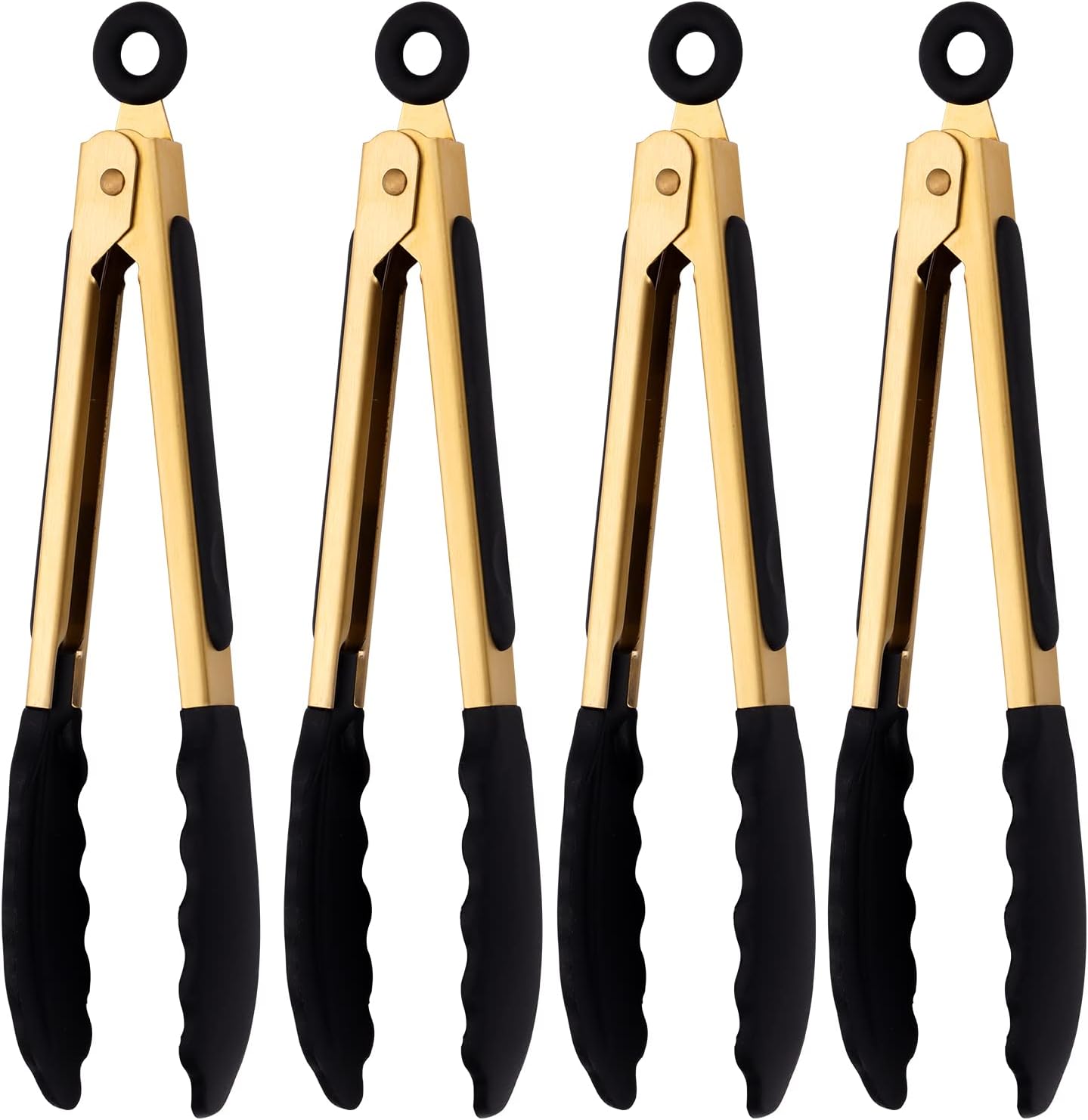 2-Piece Kitchen Spatula Tongs Food Serving Tongs 9" and 12" Cooking with BPA Free Silicone Tips, Toaster Steak Pie Pizza Pasta Spaghetti Noodles Salad Grill BBQ Buffet Clamp Serving Tools(Gold)