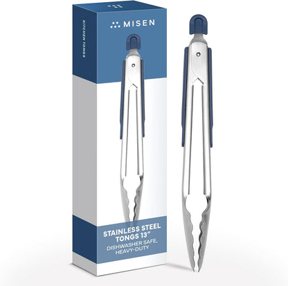 Misen Kitchen Tongs - Dishwasher Safe, Heavy Duty - Precision Stainless Steel Grilling Tool - Heat Resistant - Perfect for Serving and Air Frying - 13 Inch | Gray
