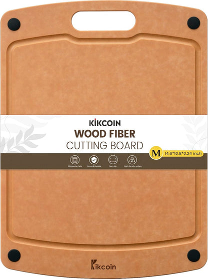 Kikcoin Wood Cutting Board Set of 3, Cutting Boards for Kitchen with Holder Dishwasher Safe Non-slip Chopping Board with Juice Groove, Wood Fiber Composite Cutting Boards
