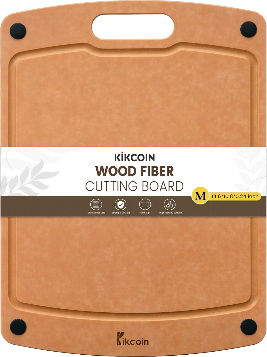 Kikcoin Wood Cutting Board, Cutting Boards for Kitchen Dishwasher Safe Non-slip Chopping Board with Juice Groove, Wood Fiber Composite Cutting Board with Hanging Hole, 14.6"*10.8"