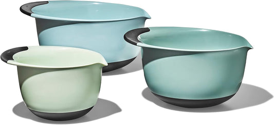 OXO Good Grips 3-Piece Plastic Mixing Bowl Set- Blue, Gray, Jade