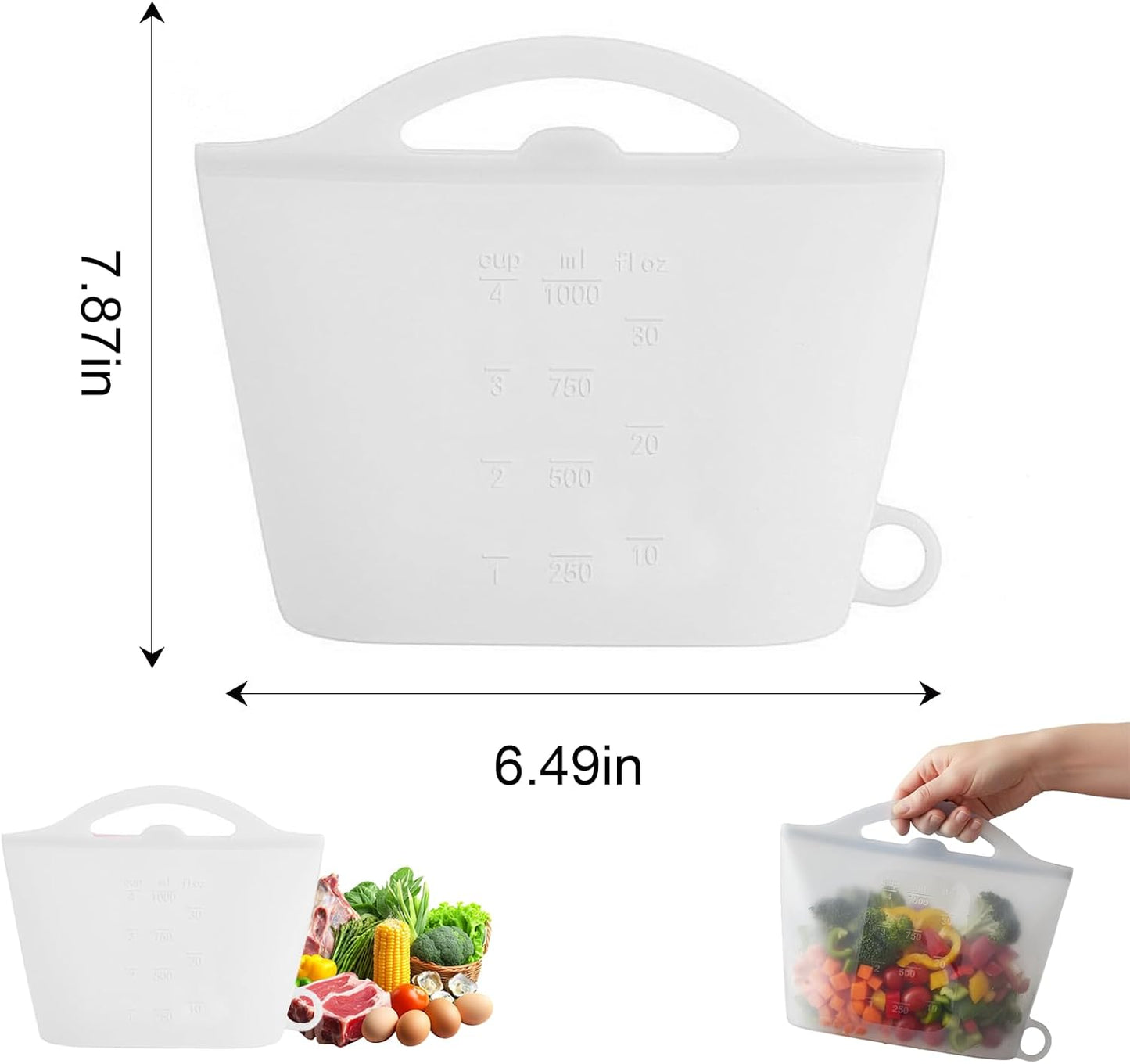 3-Piece Silicone Food Storage Containers Set Leakproof Reusable Kitchen Pantry Freezer Organization Stackable(Transparent)