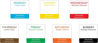 Restaurantware RW Smart 1 Inch x 1 Inch Food Rotation Labels 500 Dissolvable Food Safety Labels - Premium Trilingual Green Paper Day Of The Week Labels For Food Storage Or Prep Friday