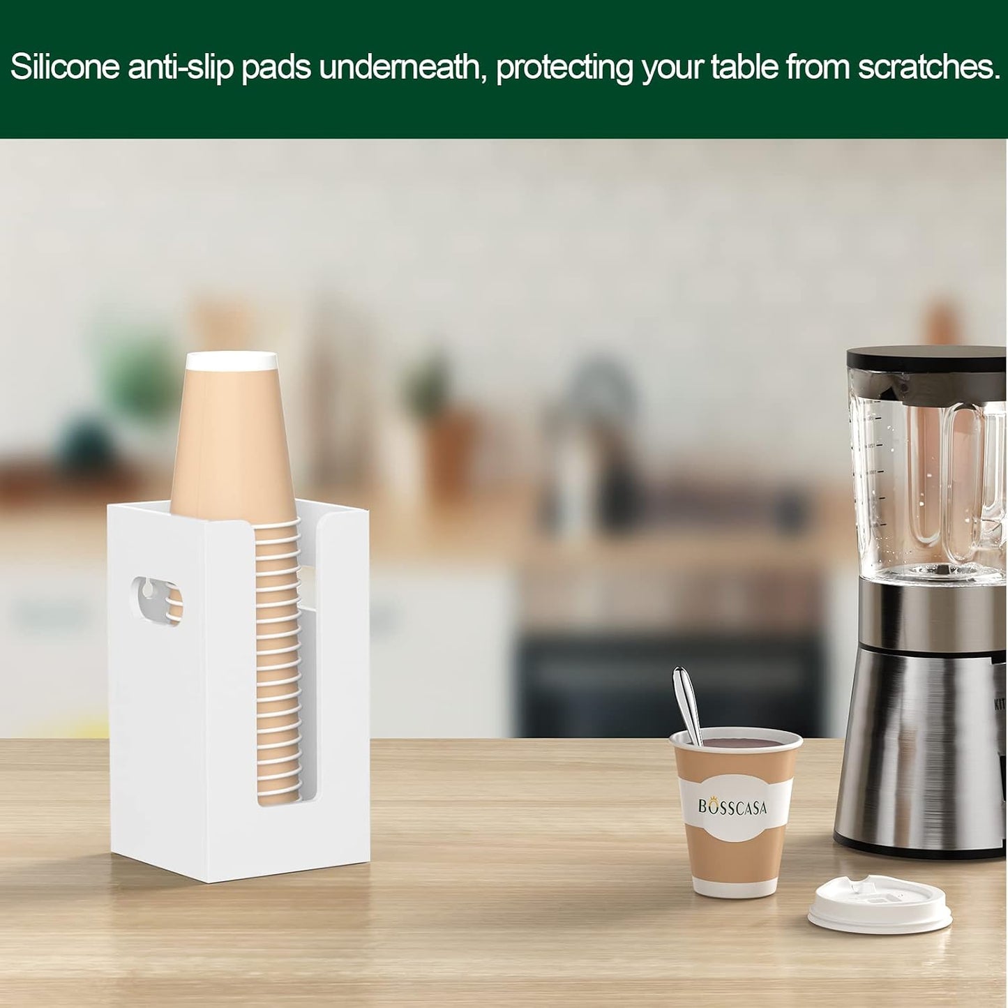 Disposable Coffee Cup Dispenser with Handles, Countertop or Wall Mount Hot/Cold Drink Cup and Lid Holder - Bathroom/Kitchen/Office Acrylic Cup Lid Storage Organizer (1 Compartment, Clear)