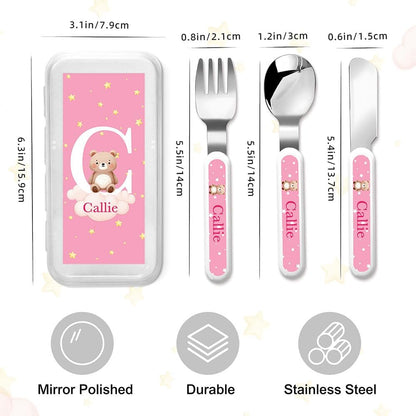 Personalized Stainless Steel Kids Utensils Set Custom Name on Kids Forks Knife and Spoons for 3 Pcs Kid Cutlery Set with Case (Truck)
