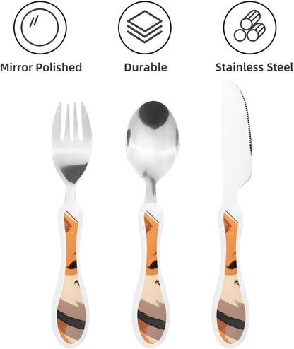 3-Piece Kids Silverware Set With Storage Case, Stainless Steel Reusable Children Safe Knife Spoon Fork Set Dragonfly Insects Flowers Children Flatware Set For Kids Lunch Box