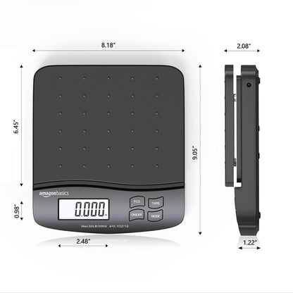 Amazon Basics Digital Postal Shipping Scale with Tare Function, AC Adapter, 65 lb Capacity, 0.1 oz Readability, LCD Display, Black