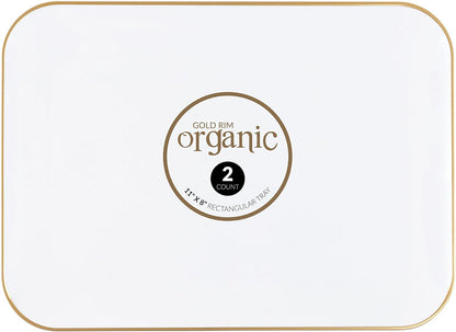 Plasticpro Plastic Serving Trays - Round Serving Platters with Gold Rim 14X14 Disposable Party DishPack of 2