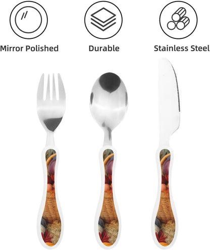 3-Piece Kids Silverware Set With Storage Case, Stainless Steel Reusable Children Safe Knife Spoon Fork Set Blue Active Girl Running Sunset Children Flatware Set For Kids Lunch Box - Colors A