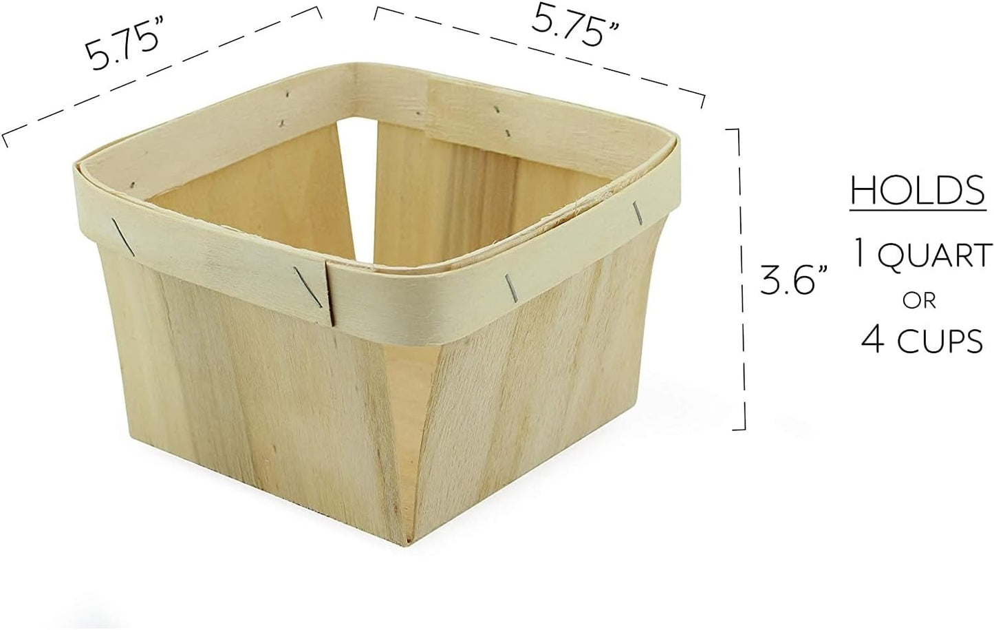 Cornucopia Brands Quart Wooden Berry Baskets (8-Pack); 5.75-Inch Square Vented Wood Boxes for Fruit Picking, Easter or Arts & Crafts