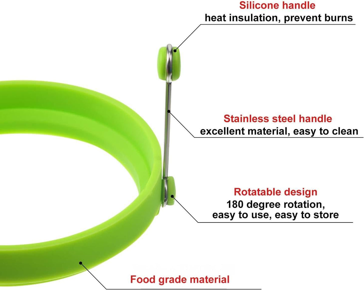 8 Packs Food Grade Silicone Egg Rings with 2 Silicone Brushes Set Bulk 4 Inch Round Egg Rings for Frying Eggs Non Stick Fried Eggs Mold Pancake Breakfast Sandwiches English Muffins Sausage Cooking