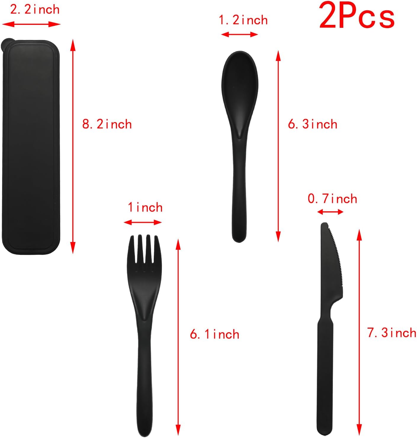 Lilaly 2 Sets Reusable Utensils, Utensil Sets for Lunch Box, Travel Utensil Set, Portable Silverware Set with Case, Reusable Utensils for Lunch Box(Black)