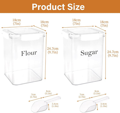 Set of 2 Large Food Storage Jars 4L - Airtight Containers with Lids, White with Free Spoon - Kitchen Canisters for Sugar,Flour,Coffee,Pantry Organization-S