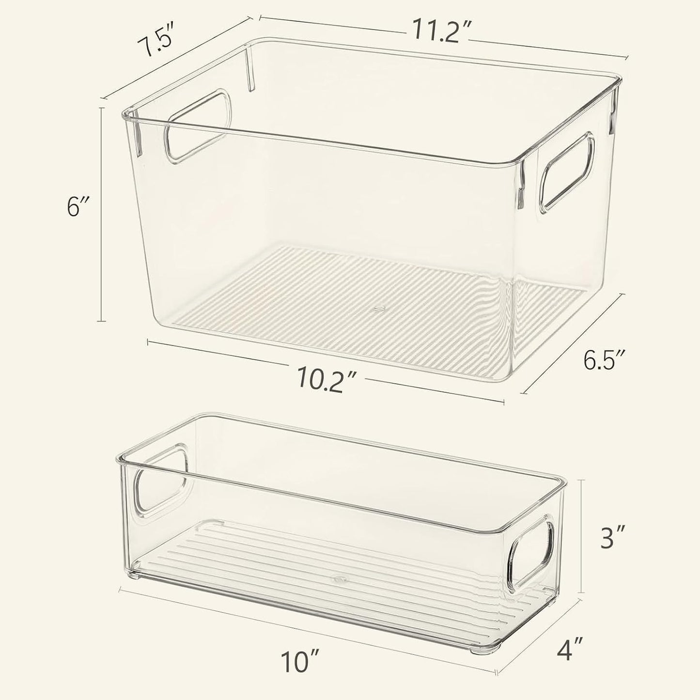 Qilinba Clear Storage Bins 8 Pack for Pantry Organizers, 4 Large Plastic Pantry Organizer Bins and 4 Small Stackable Storage Containers for Kitchen Cabinet, Home Edit, Freezer Fridge Organizer
