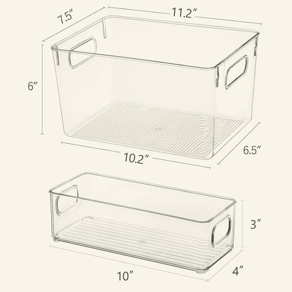 Qilinba Clear Storage Bins 8 Pack for Pantry Organizers, 4 Large Plastic Pantry Organizer Bins and 4 Small Stackable Storage Containers for Kitchen Cabinet, Home Edit, Freezer Fridge Organizer