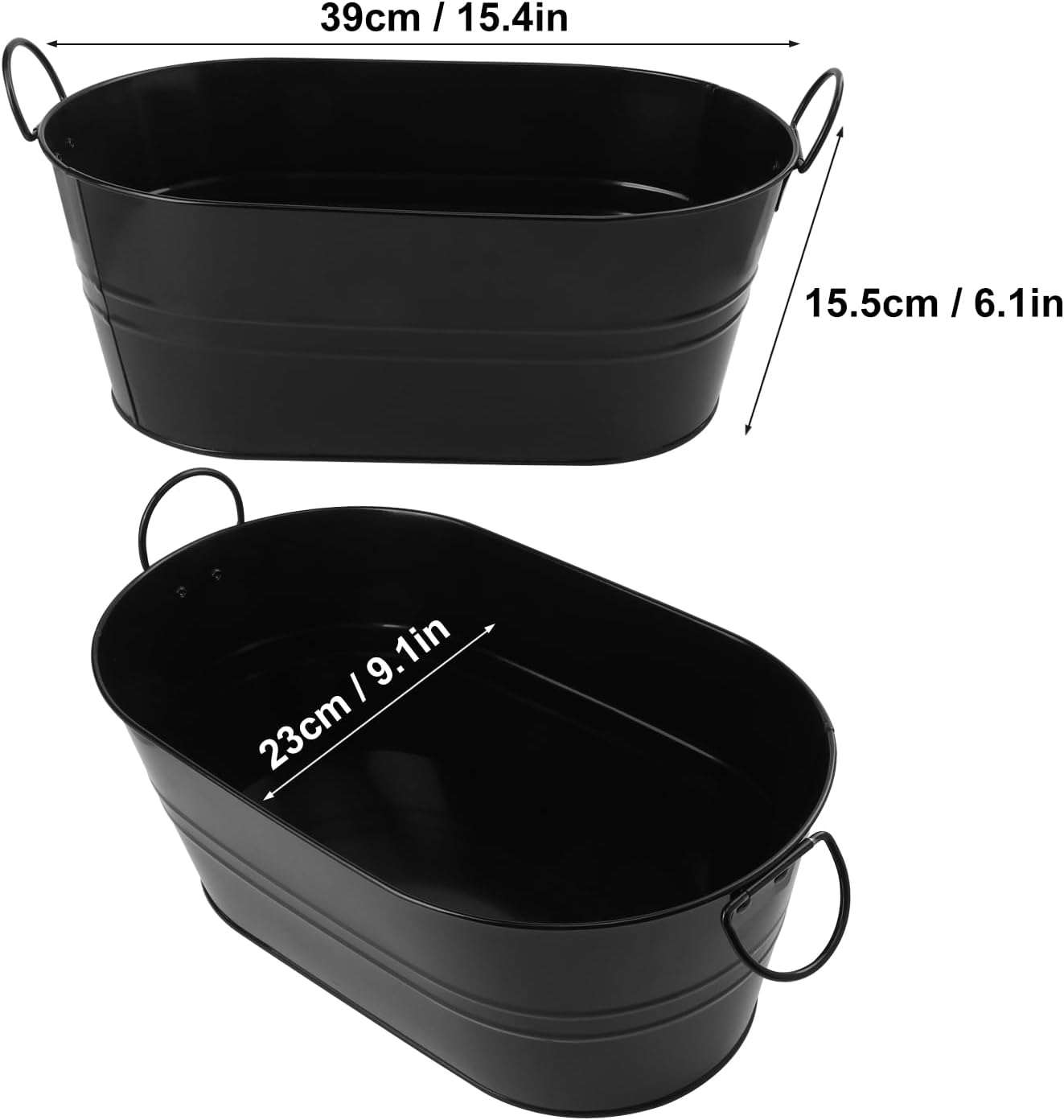 3 PCS 15.3 x 9 x 6 inches Black Metal Galvanized Tub with Handles, 3 Gallon Galvanized Beverage Tubs for Parties, Large Metal Drink Ice Buckets for Beer, Wine, Cocktails & Outdoor Events
