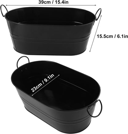 3 PCS 15.3 x 9 x 6 inches Black Metal Galvanized Tub with Handles, 3 Gallon Galvanized Beverage Tubs for Parties, Large Metal Drink Ice Buckets for Beer, Wine, Cocktails & Outdoor Events