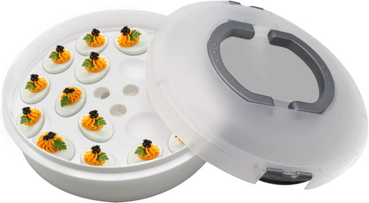 Portable Pie Cupcake Carrier with Lid and Tray 3-In-1 Round Cupcake Container Egg Holder Deviled Egg Tray Muffin Tart Cookie Food Keeper 10 Inch