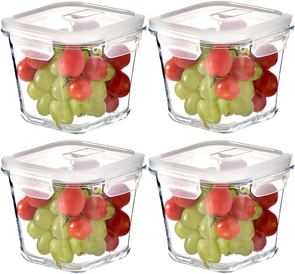 H.JSS WDJS 3Cup Round Glass Food Storage Containers with Airtight lids, 23oz Glass Meal Prep Containers, Heat-Resistant BPA-Free for Soup Leftover, Microwave, Dishwasher and Fridge Safe (white-4Pack)