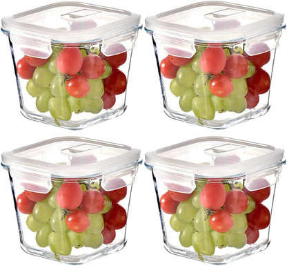 H.JSS WDJS 3Cup Round Glass Food Storage Containers with Airtight lids, 23oz Glass Meal Prep Containers, Heat-Resistant BPA-Free for Soup Leftover, Microwave, Dishwasher and Fridge Safe (white-4Pack)