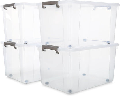 Citylife 32 QT Plastic Storage Bins with Latching Lids Stackable Storage Containers for Organizing Large Clear Storage Box for Garage, Closet, Kitchen, 4 Packs