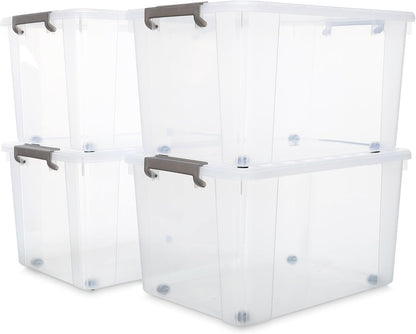 Citylife 32 QT Plastic Storage Bins with Latching Lids Stackable Storage Containers for Organizing Large Clear Storage Box for Garage, Closet, Kitchen, 4 Packs