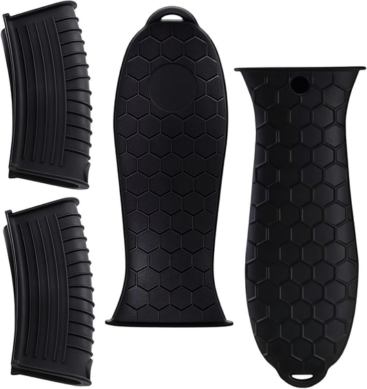4 Pack Cast Iron Handle Cover, Heat Resistant Silicone Pot Handle Covers Sleeve, Non-Slip Pot Holders for Cast Iron Skillets, Metal Pans & Cookware (Black)